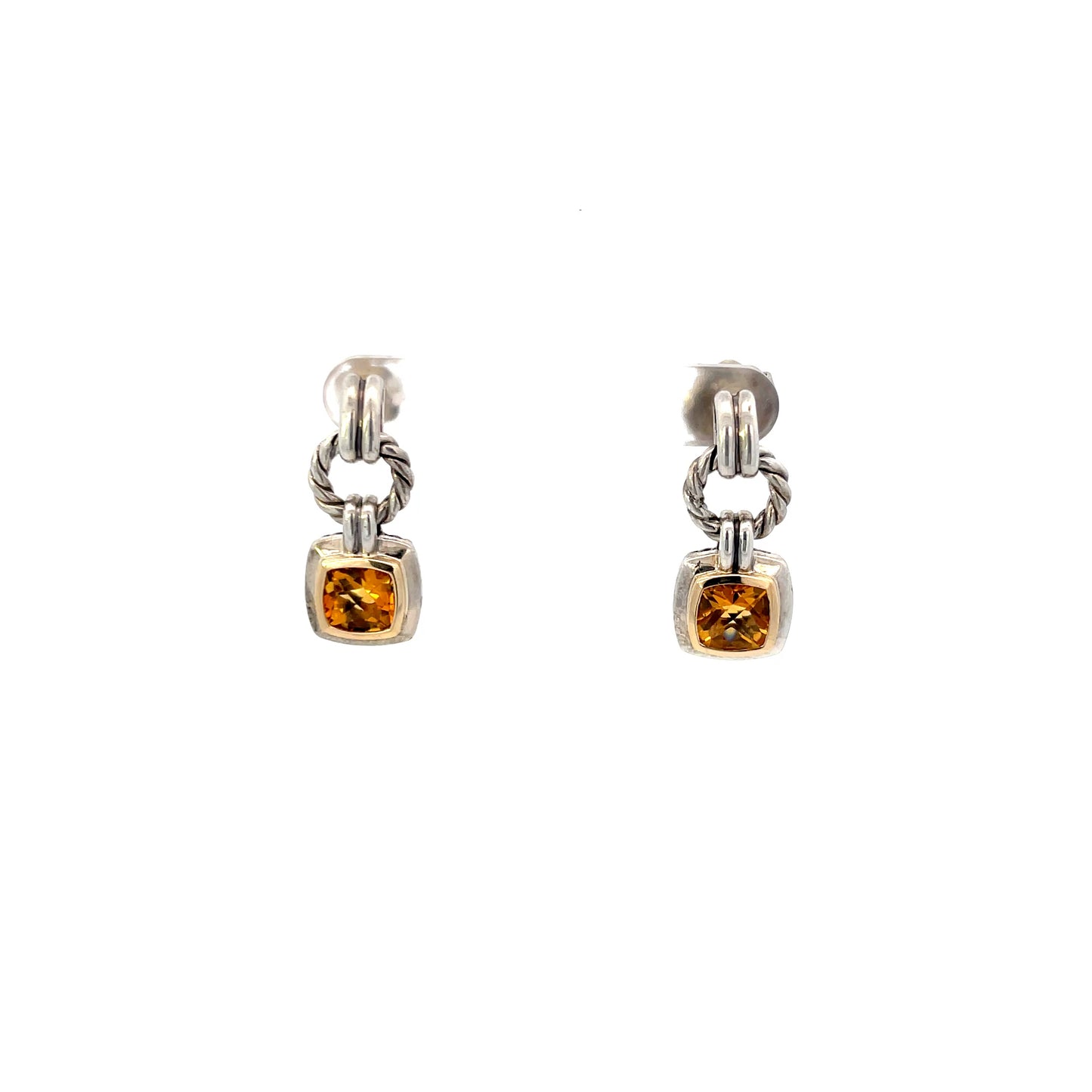 Authentic Retired Pre-Owned David Yurman Renaissance Drop Earrings in Sterling Silver & 18K Yellow Gold with Citrine