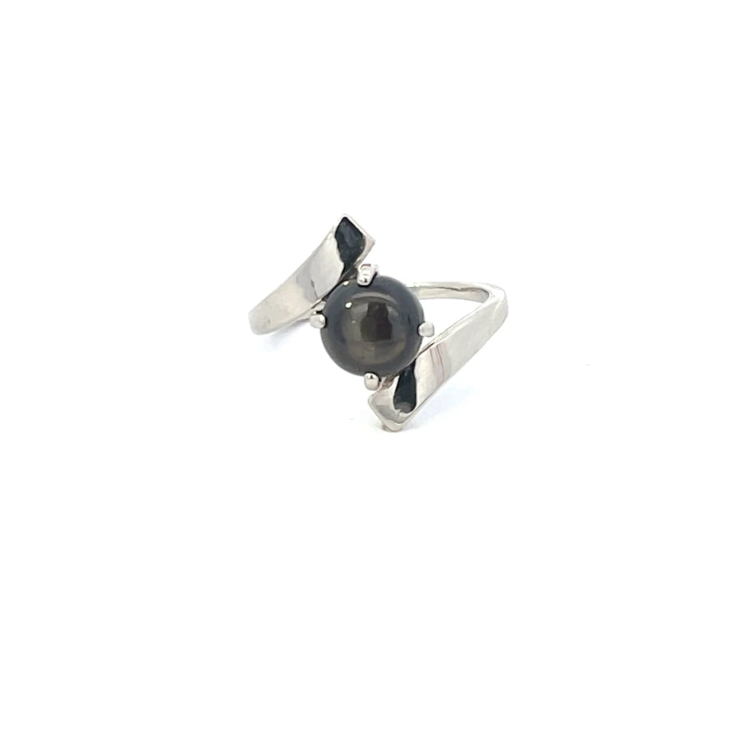 Authentic Pre-Owned 14K White Gold Black Stone Ring – Size 8.5, 3.2 dwt