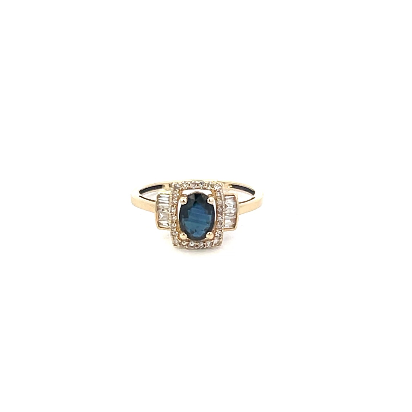 Authentic Pre-Owned 10K Yellow Gold Diamond & Blue Stone Ring – Size 7.25, 1.2 dwt