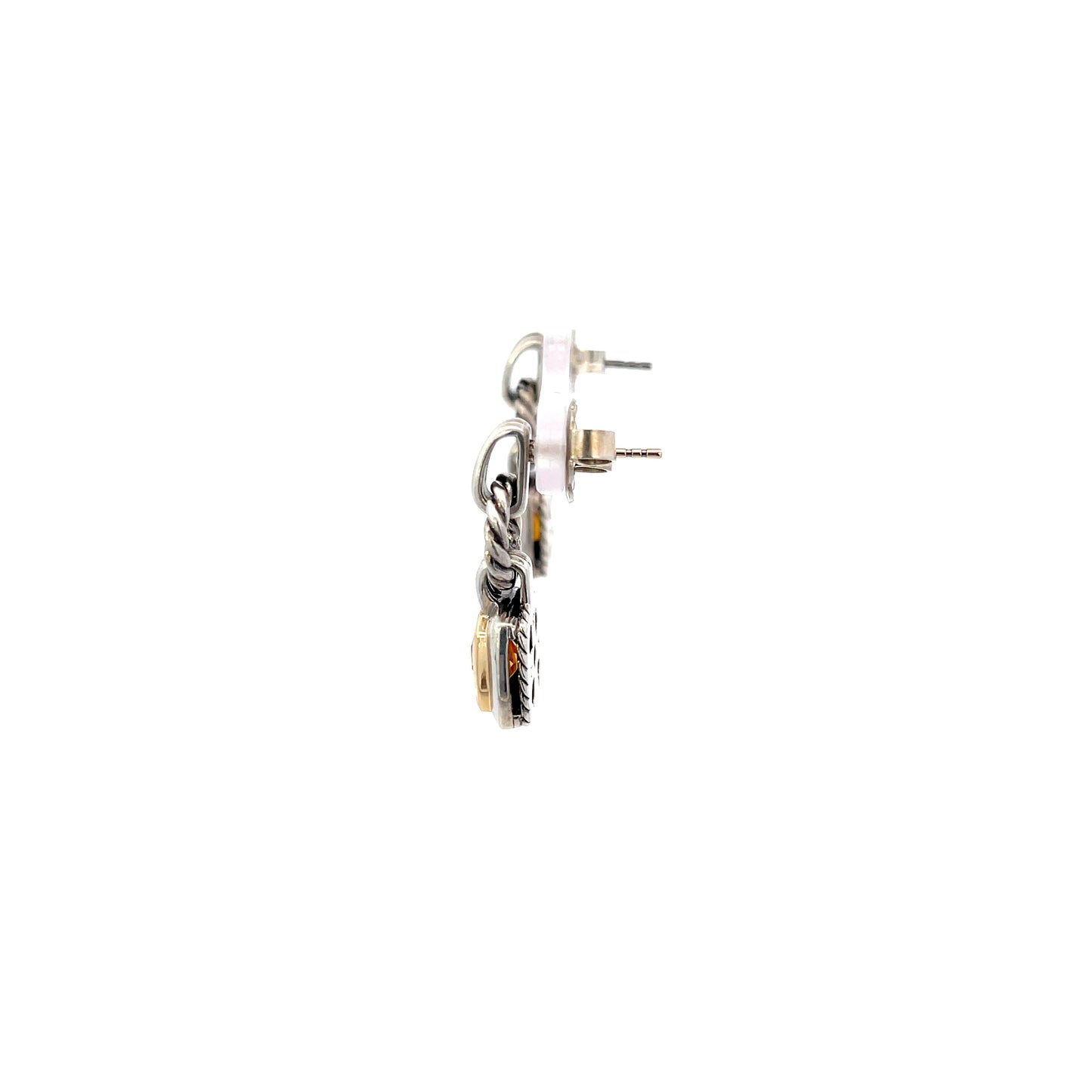 Authentic Retired Pre-Owned David Yurman Renaissance Drop Earrings in Sterling Silver & 18K Yellow Gold with Citrine
