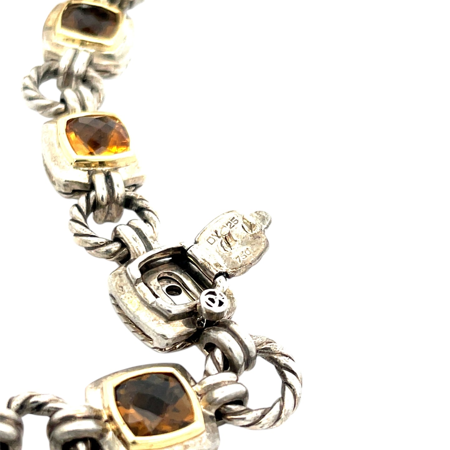 Authentic Pre-Owned David Yurman Necklace Sterling Silver 18K Yellow Gold Smoky Quartz Renaissance Link 16" Necklace