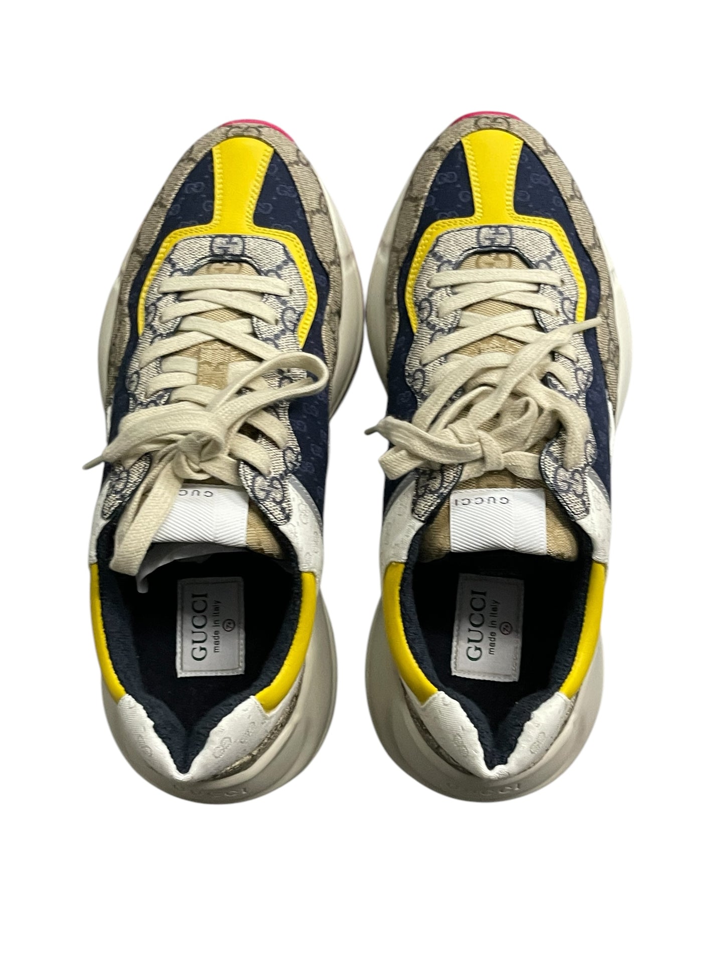 Authentic Pre-Owned Gucci GG Rhyton Sneakers Beige/Ebony/White/Blue/Yellow – Men’s US Size 7.5