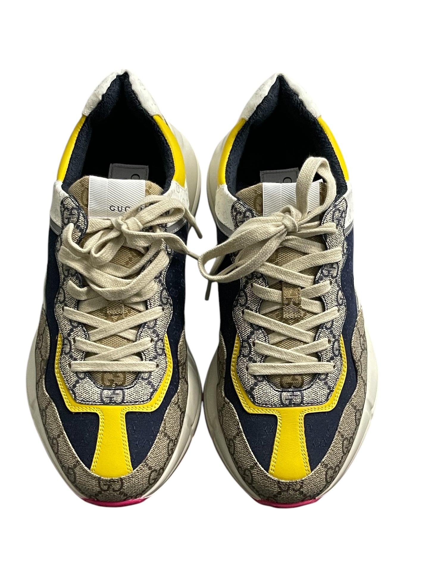 Authentic Pre-Owned Gucci GG Rhyton Sneakers Beige/Ebony/White/Blue/Yellow – Men’s US Size 7.5