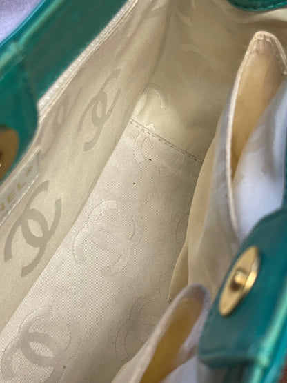 Authentic Pre-Owned Chanel Triple CC Logo Patent Leather Small Tote Green Vintage