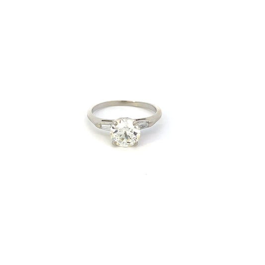 1.75ctw Round Diamond Engagement Ring with Tapered Baguettes in 14K White Gold