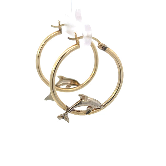 Authentic Pre-Owned 14K Yellow Gold Dolphin Hoop Earrings – 2.2 dwt