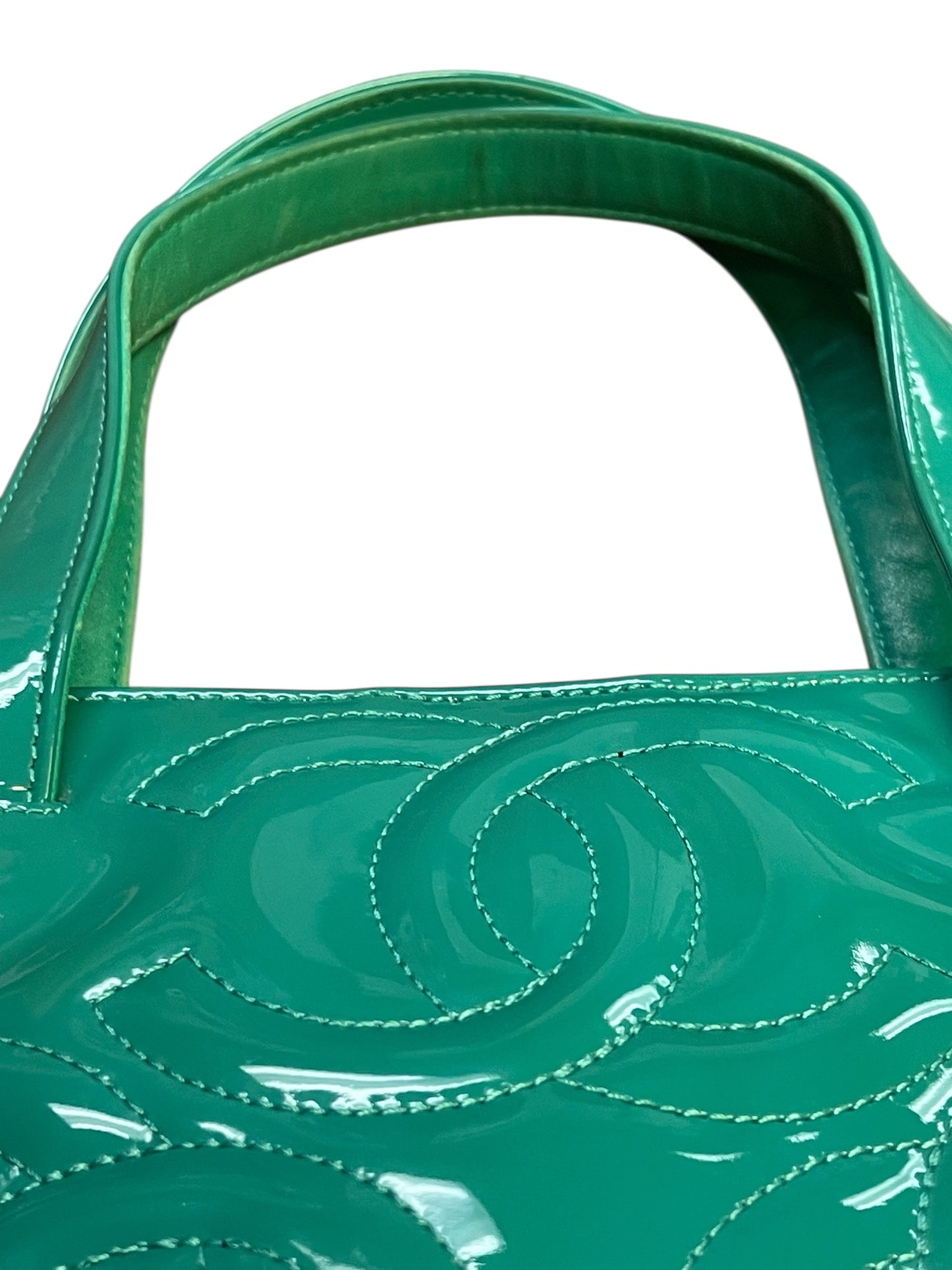 Authentic Pre-Owned Chanel Triple CC Logo Patent Leather Small Tote Green Vintage