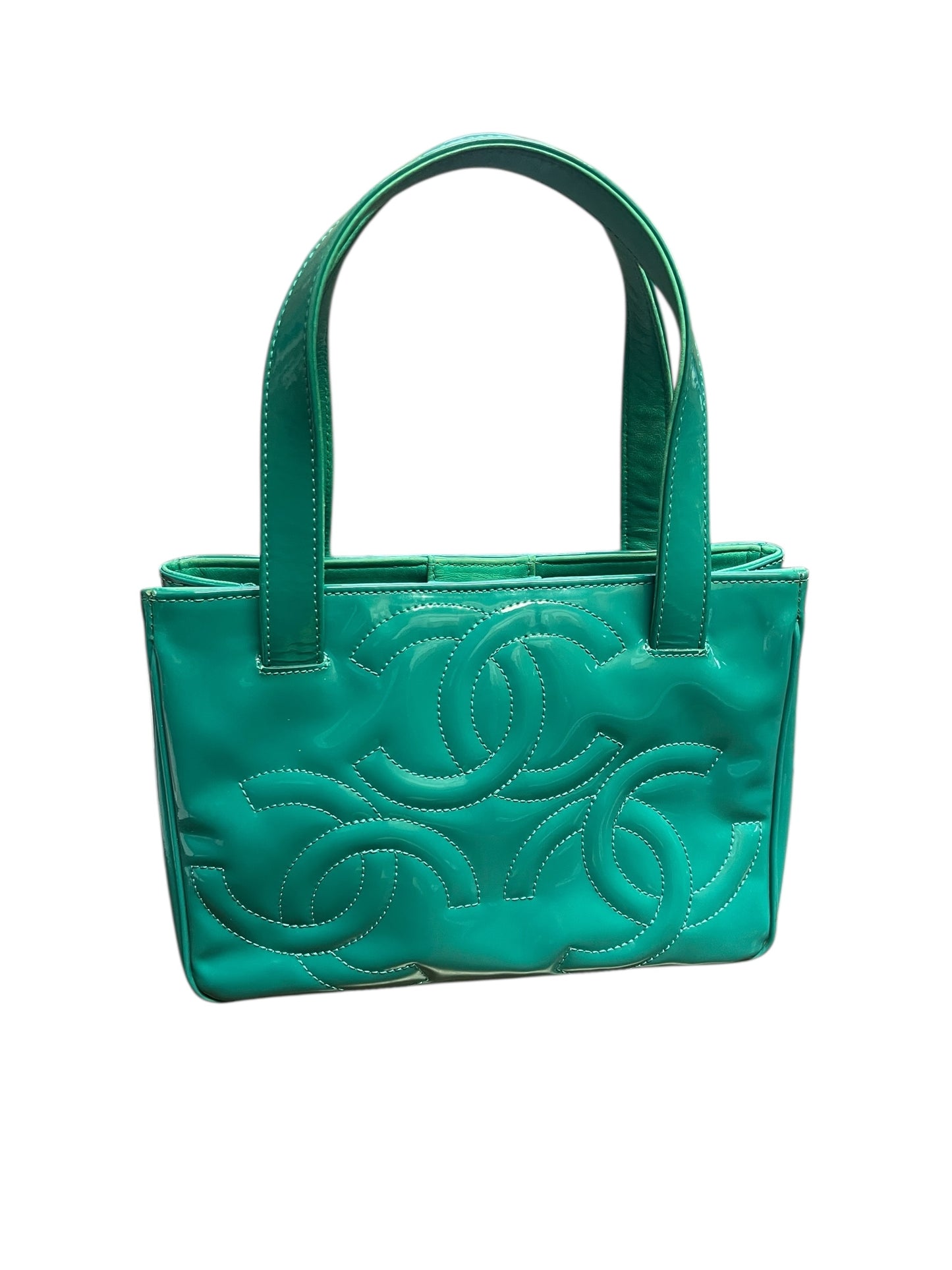 Authentic Pre-Owned Chanel Triple CC Logo Patent Leather Small Tote Green Vintage