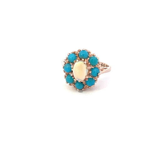 Authentic Pre-Owned 10K Rose Gold Natural Opal & Turquoise Ring – Size 4.5, 1.2 dwt
