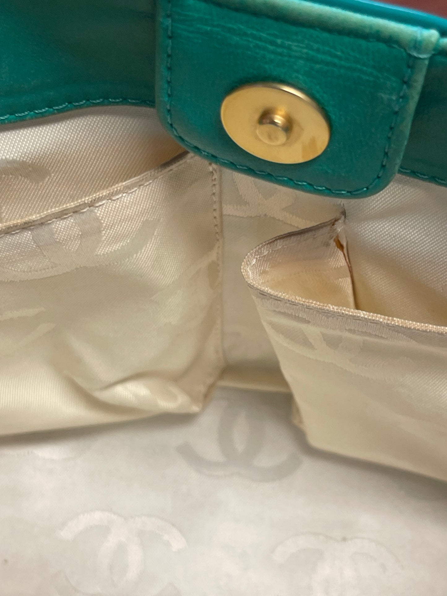 Authentic Pre-Owned Chanel Triple CC Logo Patent Leather Small Tote Green Vintage