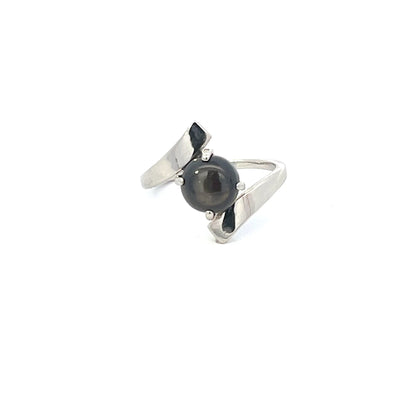 Authentic Pre-Owned 14K White Gold Black Stone Ring – Size 8.5, 3.2 dwt