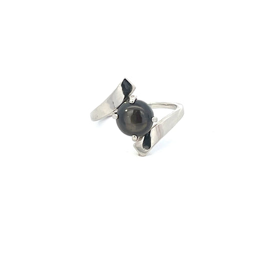 Authentic Pre-Owned 14K White Gold Black Stone Ring – Size 8.5, 3.2 dwt