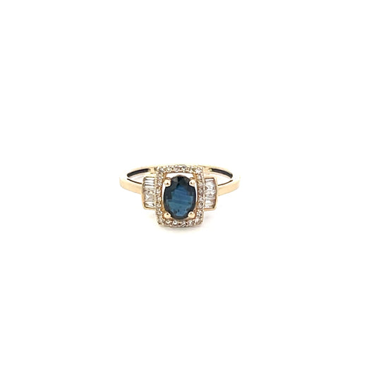 Authentic Pre-Owned 10K Yellow Gold Diamond & Blue Stone Ring – Size 7.25, 1.2 dwt
