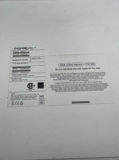 Apple MacBook Pro 16" M1 Pro 16GB RAM 1TB SSD A2485 Good w/ Charger