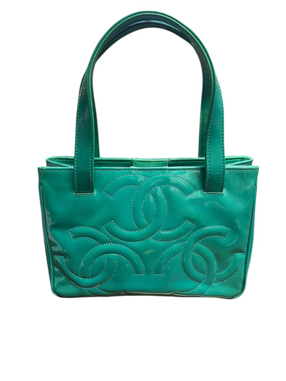Authentic Pre-Owned Chanel Triple CC Logo Patent Leather Small Tote Green Vintage