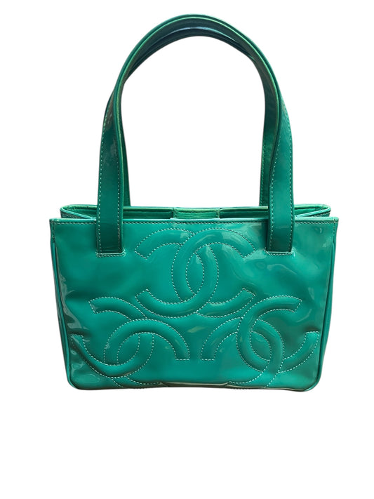 Authentic Pre-Owned Chanel Triple CC Logo Patent Leather Small Tote Green Vintage