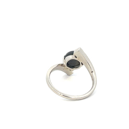 Authentic Pre-Owned 14K White Gold Black Stone Ring – Size 8.5, 3.2 dwt