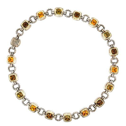 Authentic Pre-Owned David Yurman Necklace Sterling Silver 18K Yellow Gold Smoky Quartz Renaissance Link 16" Necklace