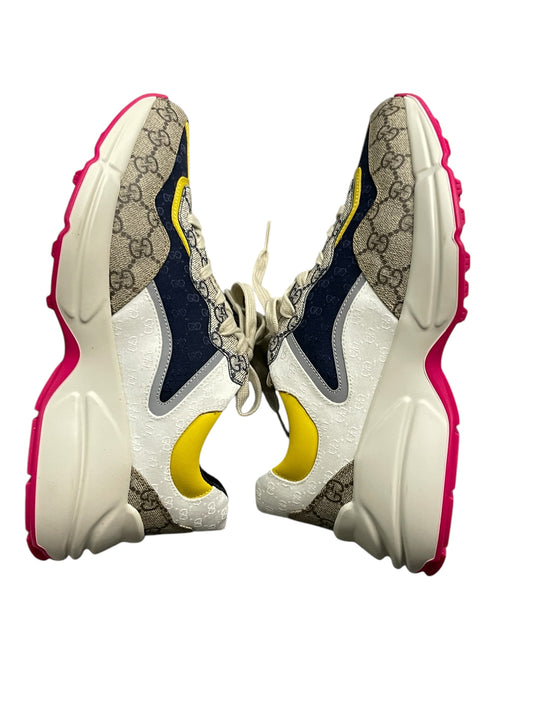 Authentic Pre-Owned Gucci GG Rhyton Sneakers Beige/Ebony/White/Blue/Yellow – Men’s US Size 7.5